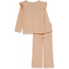 Amazon Essentials Girls’ Wide-Rib Ruffle Top and Flare Pants Outfit Set, Pack of 2(Light Brown)
