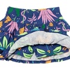 Amazon Essentials Girls and Toddlers’ Knitted Ruffle Scooter Skirts with Elastic Waist and Built in Shorts(Navy Jungle/Pink/Purple Fries)