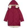 Amazon Essentials Girls and Toddlers’ Long Quilted Cocoon Puffer Coat(Ecru Raspberry Red Shearling)