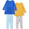 Amazon Essentials Girls and Toddlers’ Long-Sleeve Ruffle Hem Outfit Sets with Bowknot Design(Blue  Dot Floral)