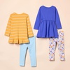 Amazon Essentials Girls and Toddlers’ Long-Sleeve Ruffle Hem Outfit Sets with Bowknot Design(Blue/Sky Blue/White Floral/Yellow Stripe)