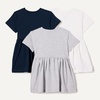 Amazon Essentials Girls and Toddlers’ Short Sleeve Stretchy Cotton Jersey Dress, Breathable, Pack of 3(Light Grey Heather/Navy/White)