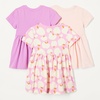 Amazon Essentials Girls and Toddlers’ Short Sleeve Stretchy Cotton Jersey Dress, Breathable, Pack of 3(Mauve/Pink/Apples)