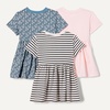 Amazon Essentials Girls and Toddlers’ Short Sleeve Stretchy Cotton Jersey Dress, Breathable, Pack of 3(Pale Pink/French Stripe/Floral)