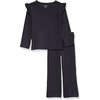 Amazon Essentials Girls’ Wide-Rib Ruffle Top and Flare Pants Outfit Set, Pack of 2(Black)