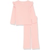Amazon Essentials Girls’ Wide-Rib Ruffle Top and Flare Pants Outfit Set, Pack of 2(Blush)