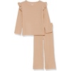 Amazon Essentials Girls’ Wide-Rib Ruffle Top and Flare Pants Outfit Set, Pack of 2(Light Brown)