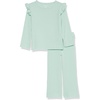 Amazon Essentials Girls’ Wide-Rib Ruffle Top and Flare Pants Outfit Set, Pack of 2(Mint Green)