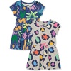 Amazon Essentials Girls and Toddlers’ Knit Short-Sleeve Cinch-Waist Dresses (Previously Spotted Zebra), Pack of 2(2-pack Jungle/Leopard)