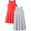 Amazon Essentials Girls and Toddlers’ Knit Sleeveless Tank Play Dress – Discontinued Colors, Pack of 2(Coral Orange/Grey Watermelon)