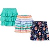 Amazon Essentials Girls and Toddlers’ Knitted Ruffle Scooter Skirts with Elastic Waist and Built in Shorts(Navy Space/Turquoise Green/White Tie Dye)