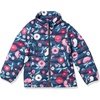 Amazon Essentials Girls and Toddlers’ Light-Weight Water-Resistant Packable Mock Puffer Jackets(Navy Floral)
