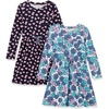 Amazon Essentials Girls and Toddlers’ Long-Sleeve Elastic Waist T-Shirt Dress(Blue Floral/Navy)