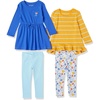 Amazon Essentials Girls and Toddlers’ Long-Sleeve Ruffle Hem Outfit Sets with Bowknot Design(Blue  Dot Floral)
