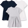 Amazon Essentials Girls and Toddlers’ Short Sleeve Stretchy Cotton Jersey Dress, Breathable, Pack of 3(Light Grey Heather/Navy/White)