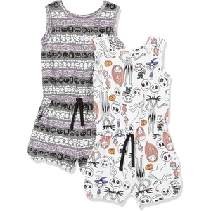 Amazon Essentials Disney | Marvel | Star Wars | Frozen | Princess Girls and Toddlers’ Knit Sleeveless Rompers, Pack of 2(Grey White Doodles)