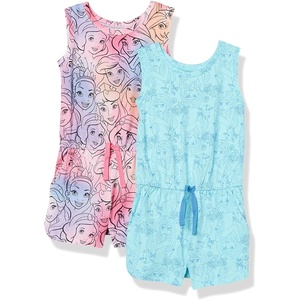 Amazon Essentials Disney | Marvel | Star Wars | Frozen | Princess Girls and Toddlers’ Knit Sleeveless Rompers, Pack of 2(Princess/Friendship)