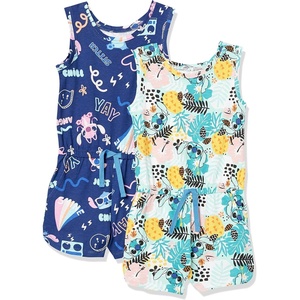 Amazon Essentials Disney | Marvel | Star Wars | Frozen | Princess Girls and Toddlers’ Knit Sleeveless Rompers, Pack of 2(Tropical Stitch)