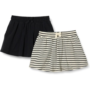 Amazon Essentials Girls’ Cotton Stretch Jersey Patch Pocket Skort with Pockets(Black/French Stripes)