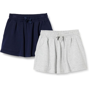 Amazon Essentials Girls’ Cotton Stretch Jersey Patch Pocket Skort with Pockets(Light Grey Heather/Navy)