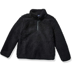Amazon Essentials Girls’ Long Sleeve Sherpa Fleece Quarter-Zip Pullover Jacket, Insulated(Black)