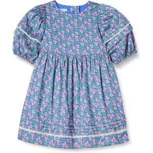 Amazon Essentials Girls and Toddlers’ 100% Cotton Puff-Sleeve Fit & Flare Dress(Blue Posey Floral)