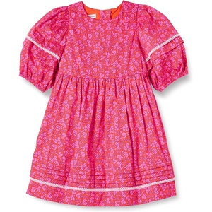 Amazon Essentials Girls and Toddlers’ 100% Cotton Puff-Sleeve Fit & Flare Dress(Hot Pink Posey Floral)