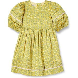 Amazon Essentials Girls and Toddlers’ 100% Cotton Puff-Sleeve Fit & Flare Dress(Lemon Posey Floral)