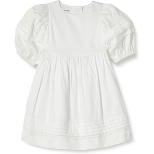 Amazon Essentials Girls and Toddlers’ 100% Cotton Puff-Sleeve Fit & Flare Dress(White)