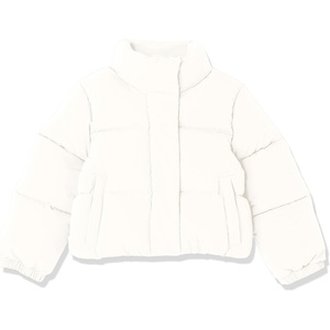 Amazon Essentials Girls and Toddlers’ Cropped Full-Zip Fully Lined Puffer Jacket (Quilted Matte or Sherpa Fleece)(Eggshell White)