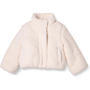 Amazon Essentials Girls and Toddlers’ Cropped Full-Zip Fully Lined Puffer Jacket (Quilted Matte or Sherpa Fleece)(Light Beige)