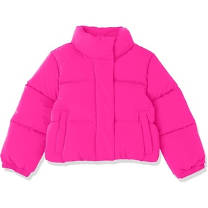 Amazon Essentials Girls and Toddlers’ Cropped Full-Zip Fully Lined Puffer Jacket (Quilted Matte or Sherpa Fleece)(Neon Pink)