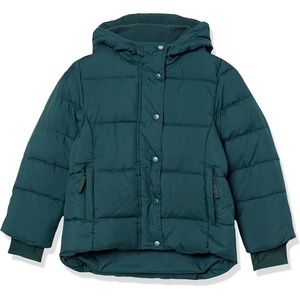Amazon Essentials Girls and Toddlers’ Heavyweight Hooded Puffer Coat, Water-Resistant(Dark Green)