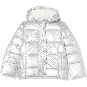 Amazon Essentials Girls and Toddlers’ Heavyweight Hooded Puffer Coat, Water-Resistant(Metallic Silver)