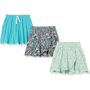 Amazon Essentials Girls and Toddlers’ Knit Skorts with Elastic Waist and Built-in Shorts, Pack of 3(3-pack Floral/Teal)