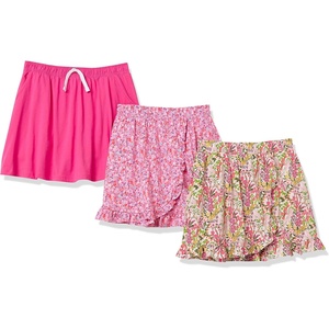 Amazon Essentials Girls and Toddlers’ Knit Skorts with Elastic Waist and Built-in Shorts, Pack of 3(Pink Floral)