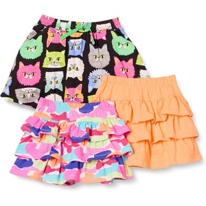 Amazon Essentials Girls and Toddlers’ Knitted Ruffle Scooter Skirts with Elastic Waist and Built in Shorts(3-pack Multi Camo/Cats/Peach)
