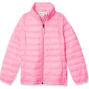Amazon Essentials Girls and Toddlers’ Light-Weight Water-Resistant Packable Mock Puffer Jackets(Neon Pink)
