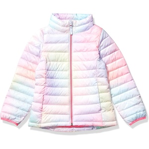 Amazon Essentials Girls and Toddlers’ Light-Weight Water-Resistant Packable Mock Puffer Jackets(Pink Ombre)