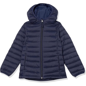 Amazon Essentials Girls and Toddlers’ Lightweight Water-Resistant Packable Hooded Puffer Jacket(Navy)
