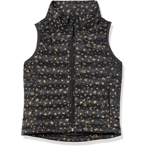 Amazon Essentials Girls and Toddlers’ Lightweight Water-Resistant Packable Puffer Vest(Black Stars)