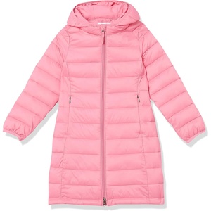 Amazon Essentials Girls and Toddlers’ Long Lightweight Hooded Puffer Jacket(Bright Pink)