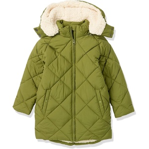 Amazon Essentials Girls and Toddlers’ Long Quilted Cocoon Puffer Coat(Olive)