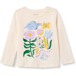 Amazon Essentials Girls and Toddlers’ Long-Sleeve Crewneck T-Shirts, Multipacks(Ivory Grow Wild)