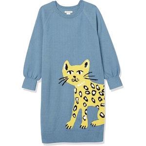 Amazon Essentials Girls and Toddlers’ Raglan Sweater Dress(Blue Cat)