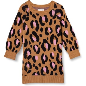 Amazon Essentials Girls and Toddlers’ Raglan Sweater Dress(Camel Leopard)