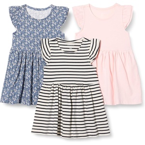 Amazon Essentials Girls and Toddlers’ Ruffle Flutter Sleeve Jersey Tunic(Pale Pink/French Stripe/Floral)