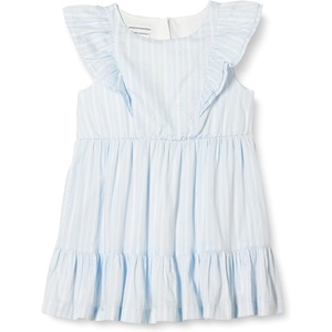 Amazon Essentials Girls and Toddlers’ Ruffle Woven Dress(Light Blue Stripe)