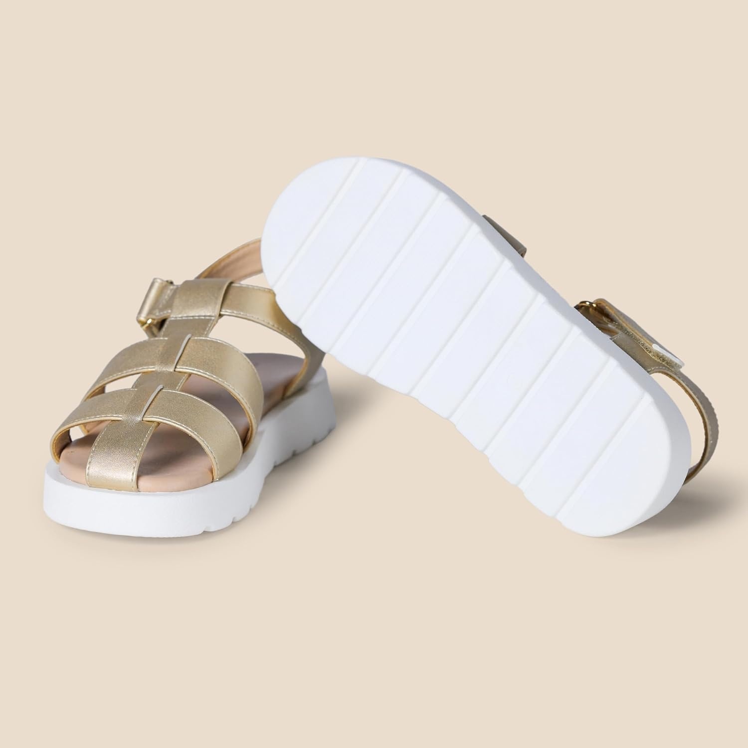 image:imageAmazon Essentials Girls Closed Toe Fisherman SandalsPale Metallic Gold Faux Leather