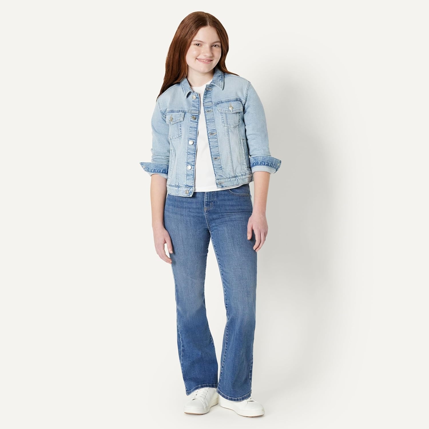 image:imageAmazon Essentials Girls High Stretch HighRise Flare JeanClassic Medium Wash